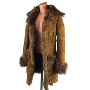 Genuine Shearling Sheepskin Patchwork Penny Lane Leather Coat fits S-M